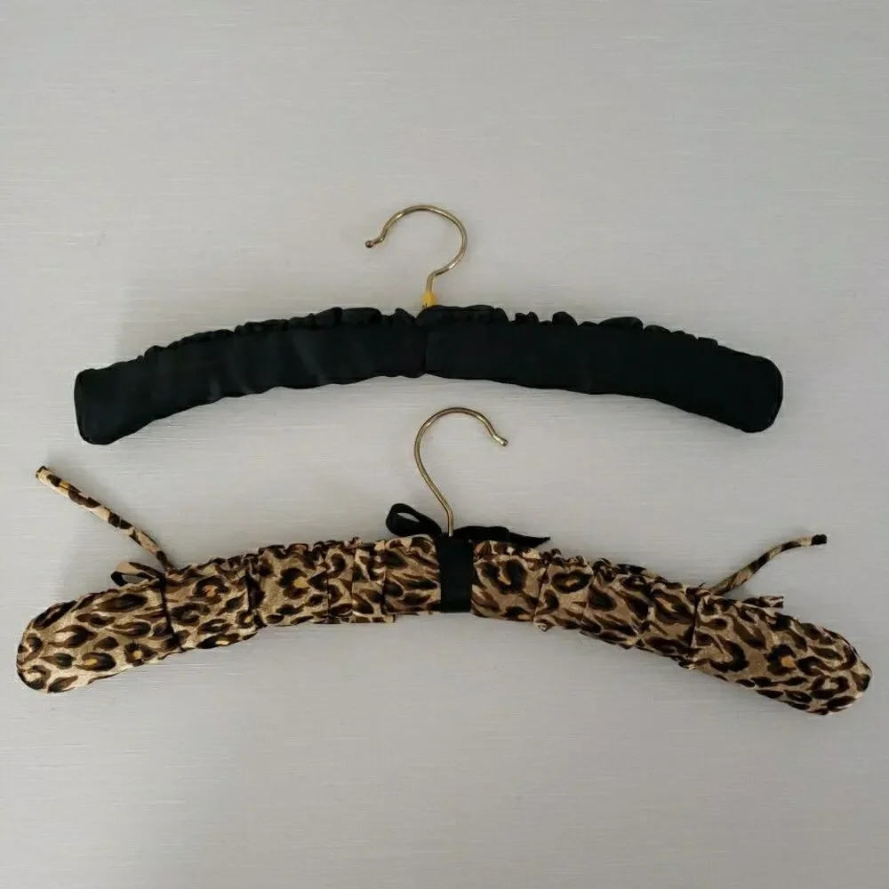 Padded Satin Fabric Covered Clothes Lingerie Hangers Brass Hook Wood Arms VTG